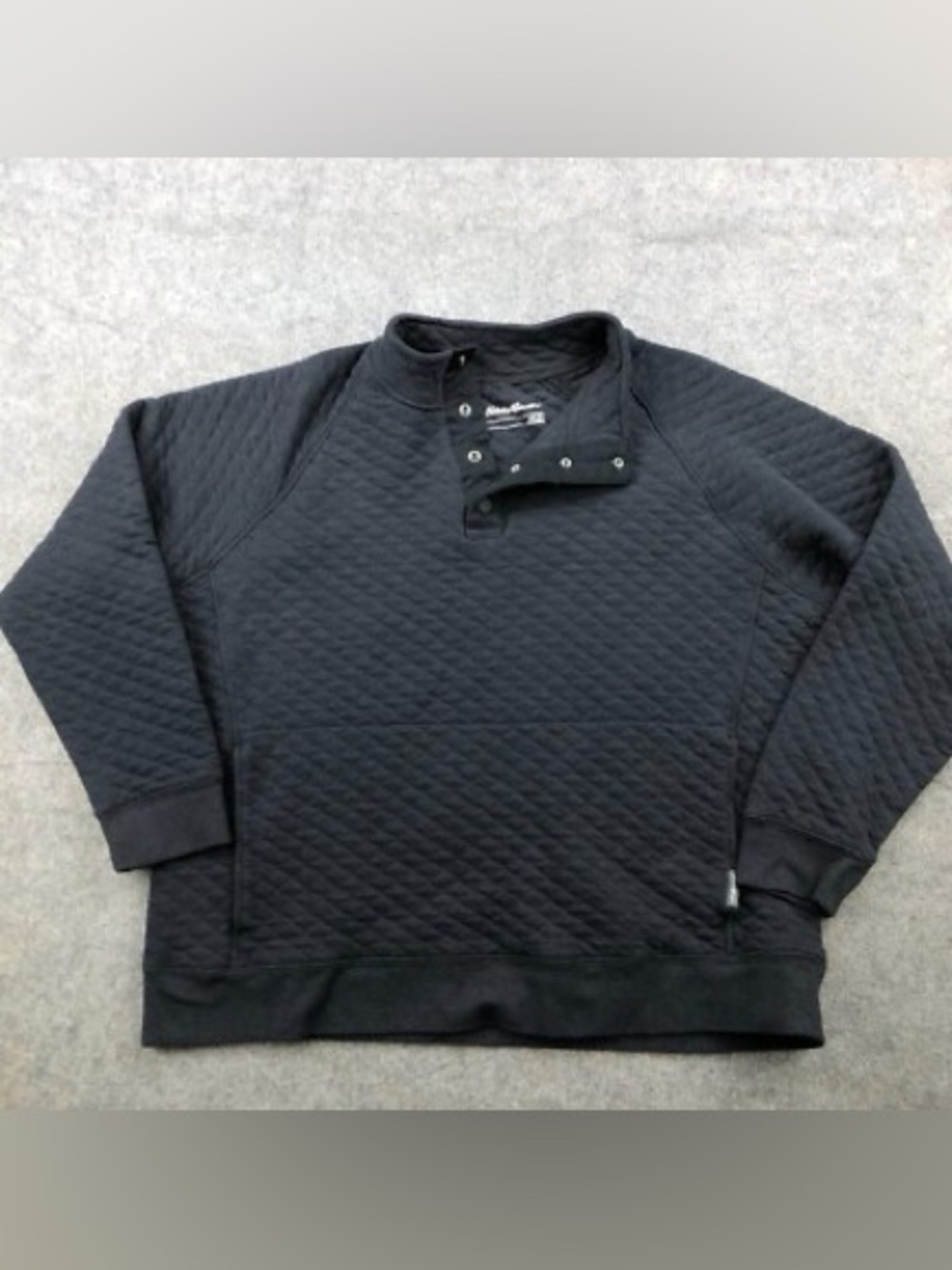 Eddie Bauer Black Quilted Snap-Button Pullover Sweatshirt